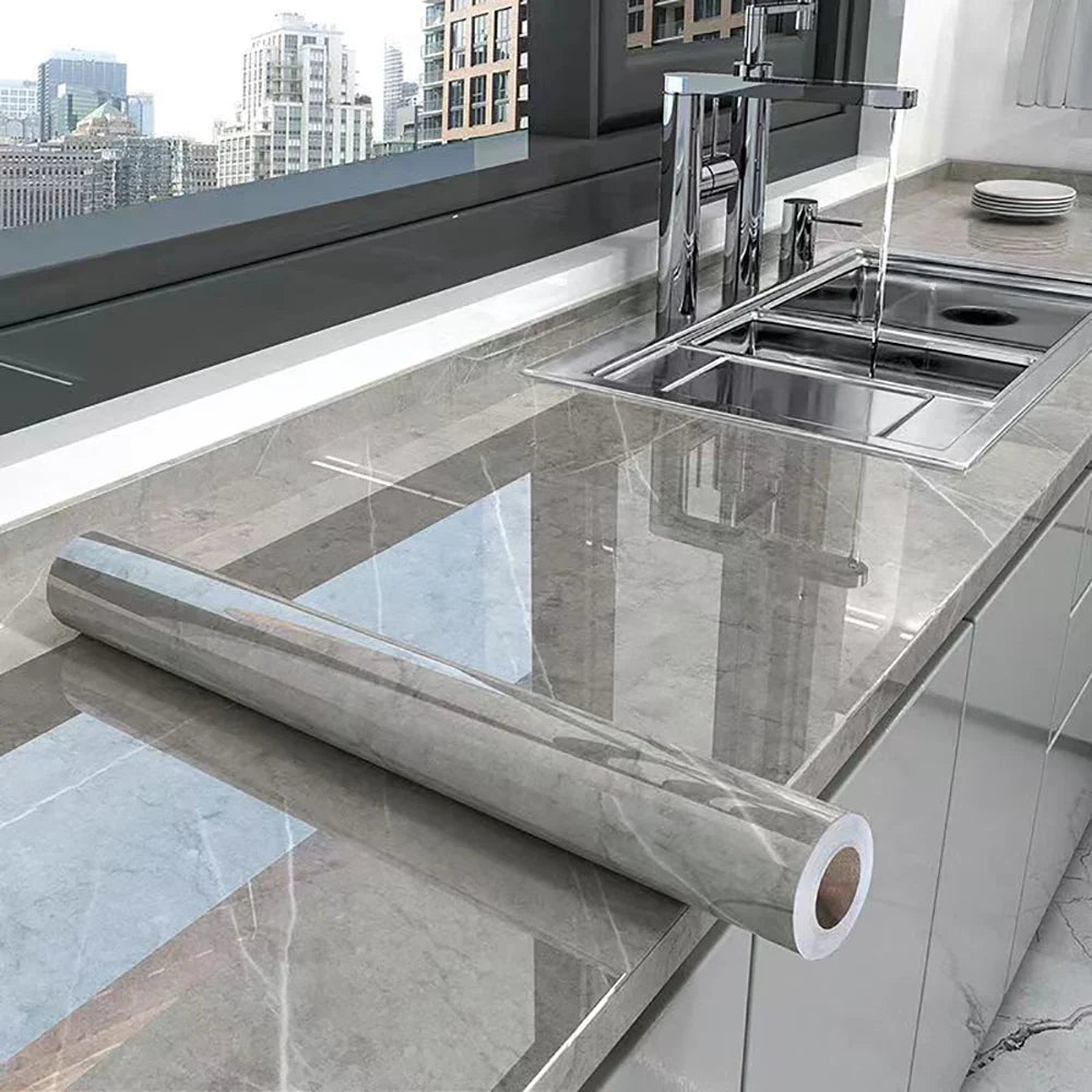 40cm Marble Self-adhesive Wallpaper Kitchen Cabinet Stove Countertop Contact paper PVC Waterproof Renovation Tile Wall Stickers