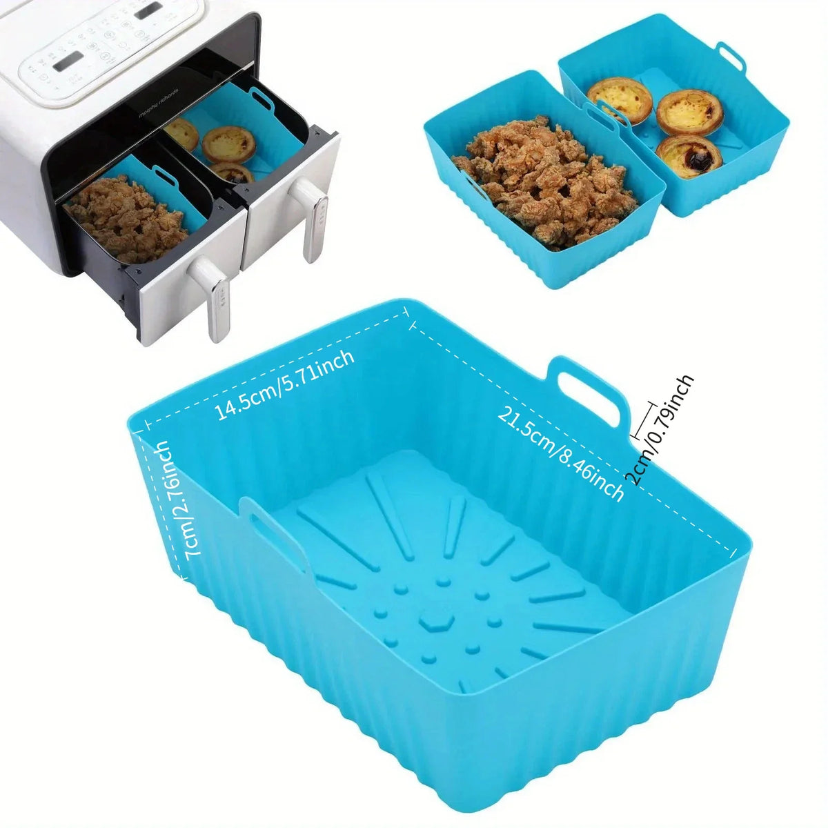 Bandeja de silicona para freidora de aire de 2/1 pieza, cesta para hornear rectangular, inserto de revestimiento reutilizable, plato de pollo frito para accesorios de freidoras de aire