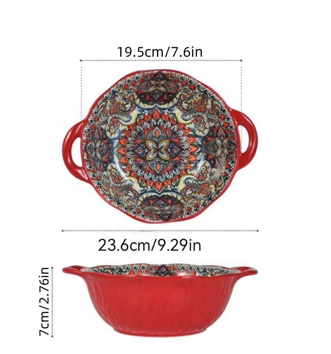 Tazón de sopa de cerámica estilo bohemio con asa, apto para microondas, diseño en relieve, ideal para servir sopas, ensaladas, fideos ramen
