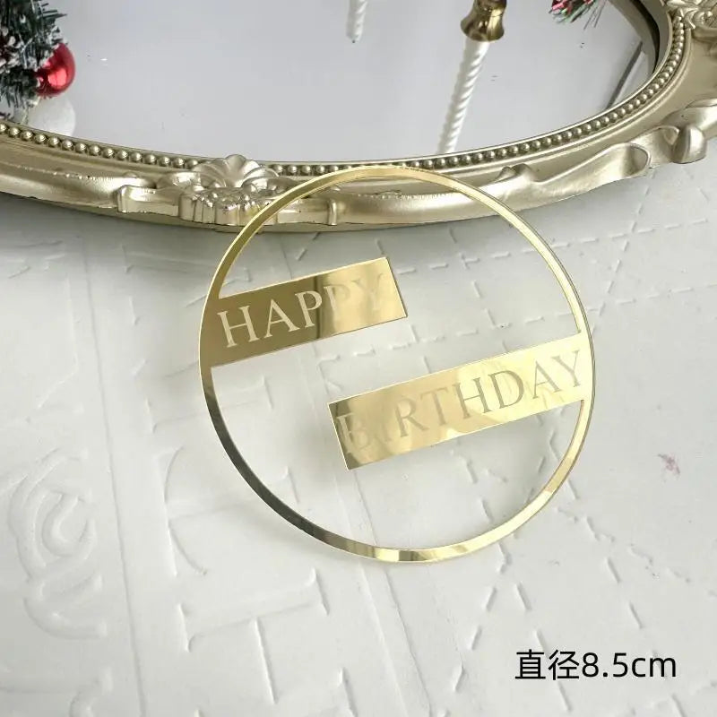 New Happy Birthday Cake Toppers Gold Acrylic Birthday girl Kids Birthday Party Cake Topper Dessert Decoration Baby Shower Gift