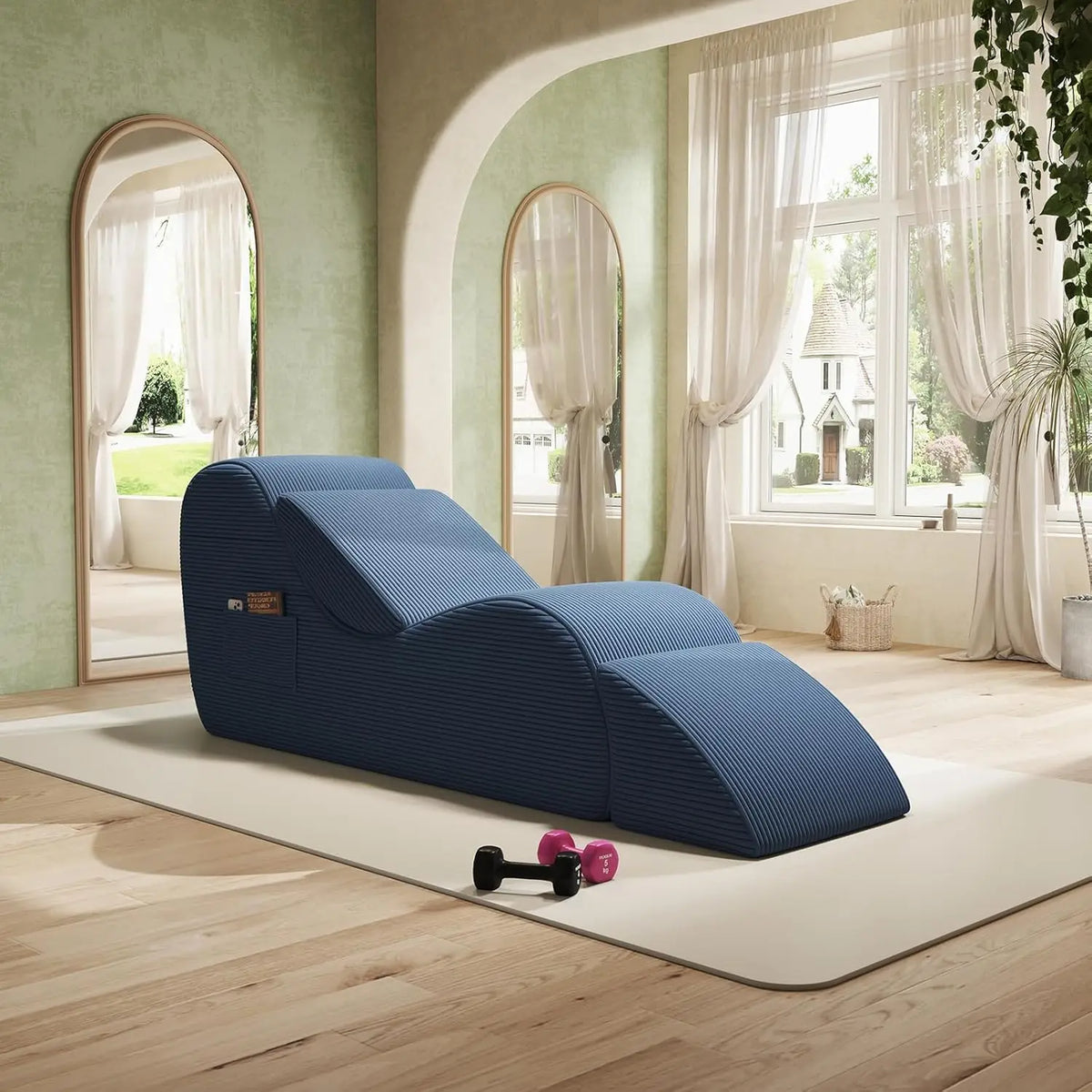 Corduroy Yoga Sofa - All Sponge Filled Stretching Lounge Chair with Side Pocket for Home Fitness & Relaxation