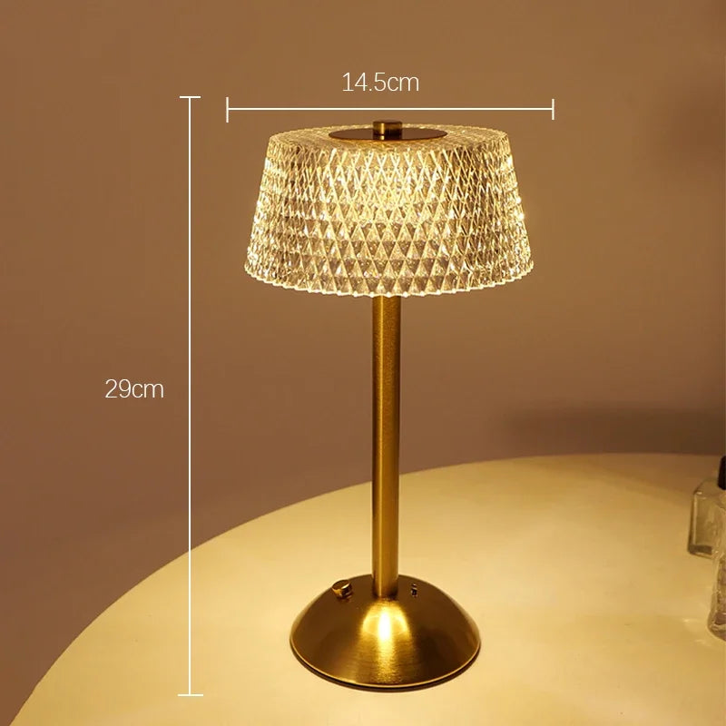 Lámpara de noche LED recargable táctil, lámpara de ambiente para dormitorio, estudio, mesita de noche, lámparas de mesa LED de cristal decorativas