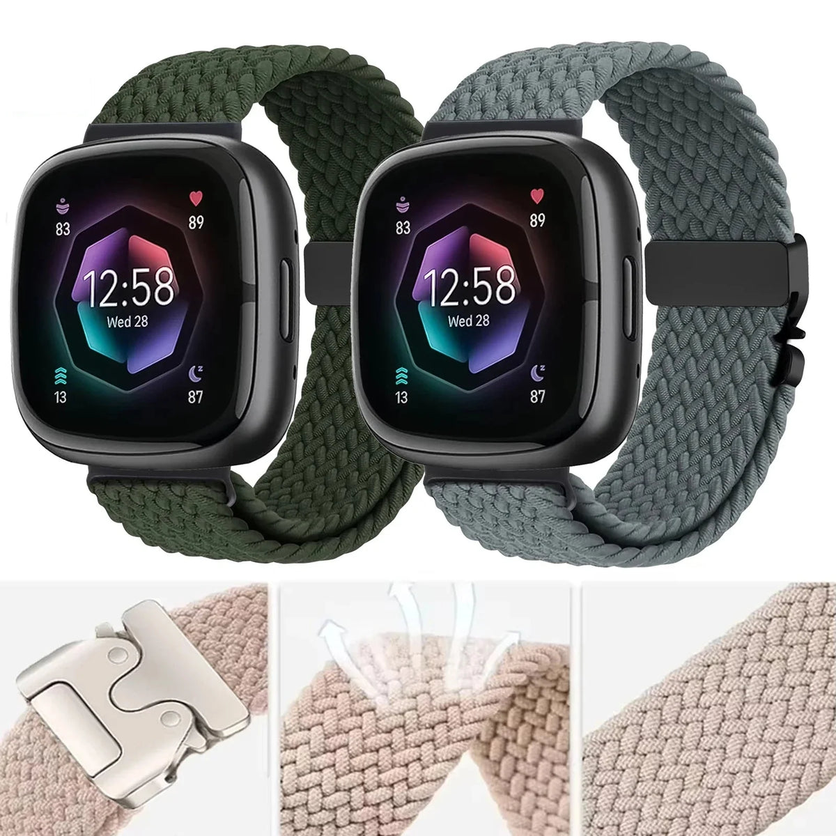 Fitbit Sense 1–2 / Versa 3–4 Braided Parachute Buckle Band