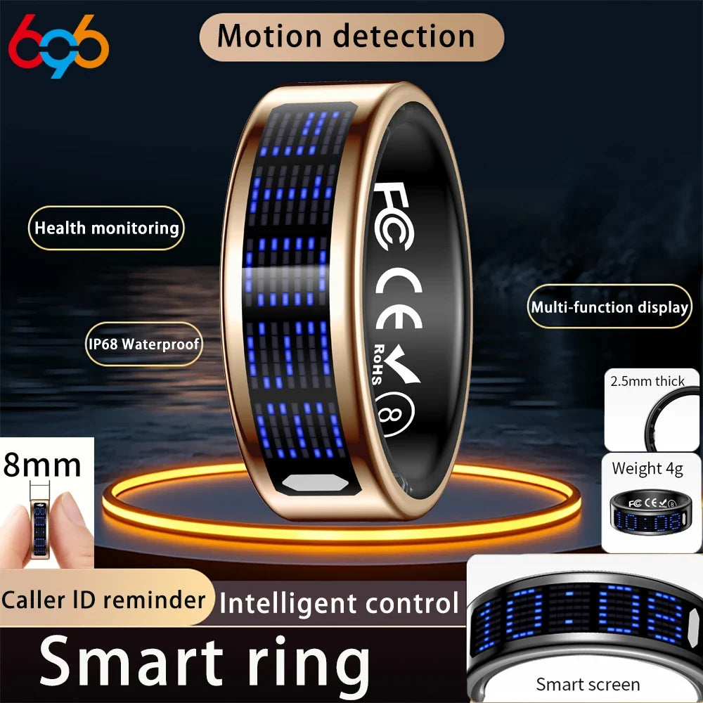 New Ultra-thin Lightweight Smart Ring Multi-functional Display Heartrate Health Caller ID Reminder Motion Detection Waterproof