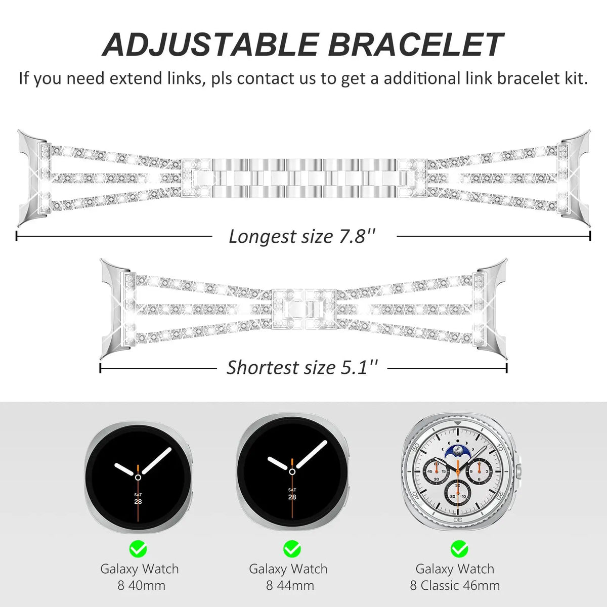 Samsung Galaxy Stainless Steel Diamond Watch Band - Watch8/Watch8 Classic/Watch9