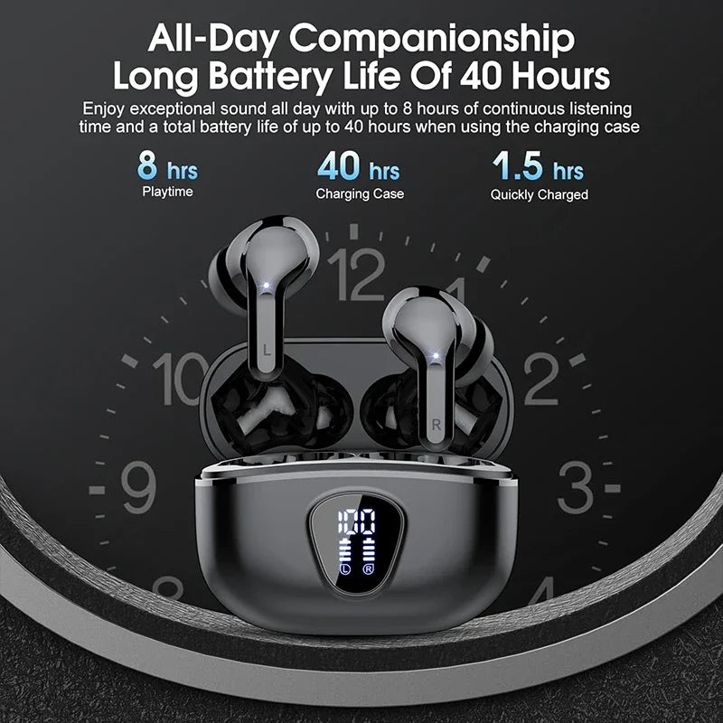 Wireless Earbuds with LED Display – Bluetooth 5.3 TWS In-Ear Headphones, ENC Noise Cancelling Mic, 48H Playtime, HiFi Stereo
