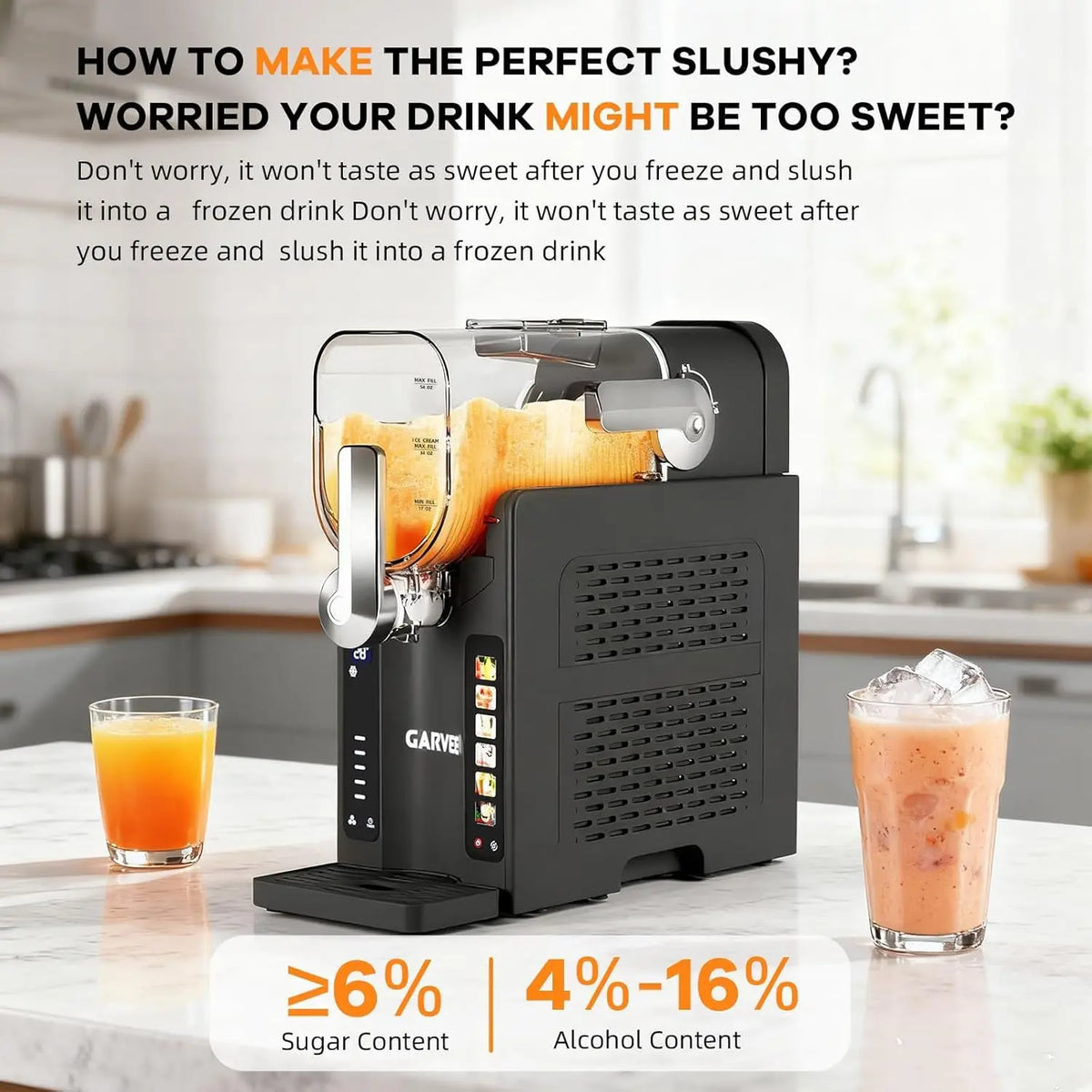 Máquina para granizados para casa, sin necesidad de hielo, máquina para bebidas heladas con pantalla LED, 6 programas preestablecidos, para margaritas, batidos, helados