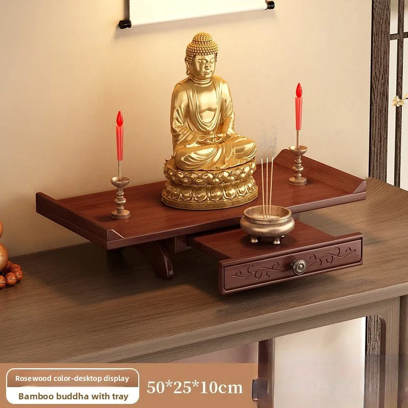 Buda nicho, santuario de pared del Dios de la Riqueza, base de ofrenda de Bodhisattva de madera no maciza, estante de almacenamiento de incensario