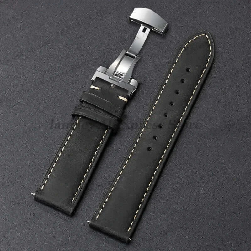Amazfit Leather Watch Band Calfskin Strap with Butterfly Buckle Brown