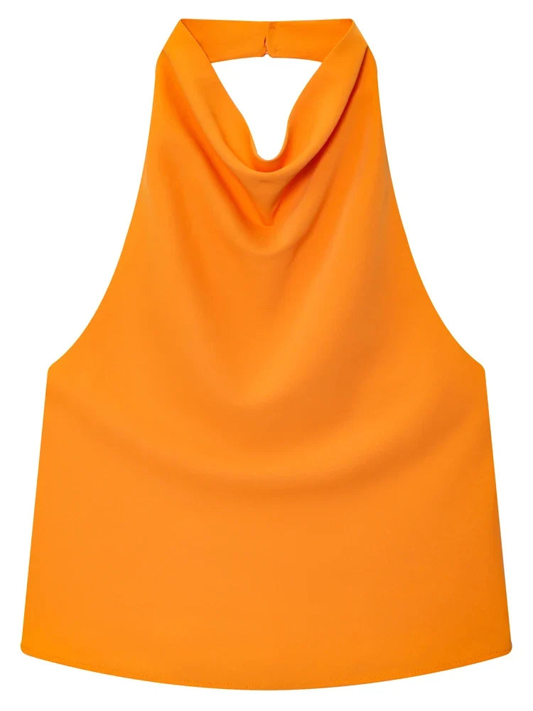 HXAO Top Women Halter Satin Women Tops Backless Corset Top Vest Yellow Pink Black Summer Elegant Sexy Tops Tank Vestidos