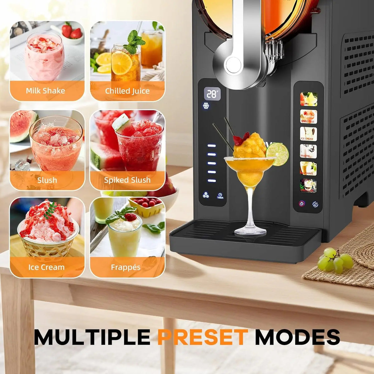 Máquina para granizados para casa, sin necesidad de hielo, máquina para bebidas heladas con pantalla LED, 6 programas preestablecidos, para margaritas, batidos, helados