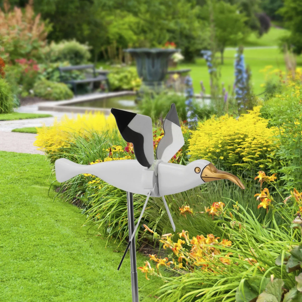 Molino de viento con forma de gaviota, resistente a la intemperie y a la decoloración, estable, decorativo, fácil de instalar, para jardín, patio