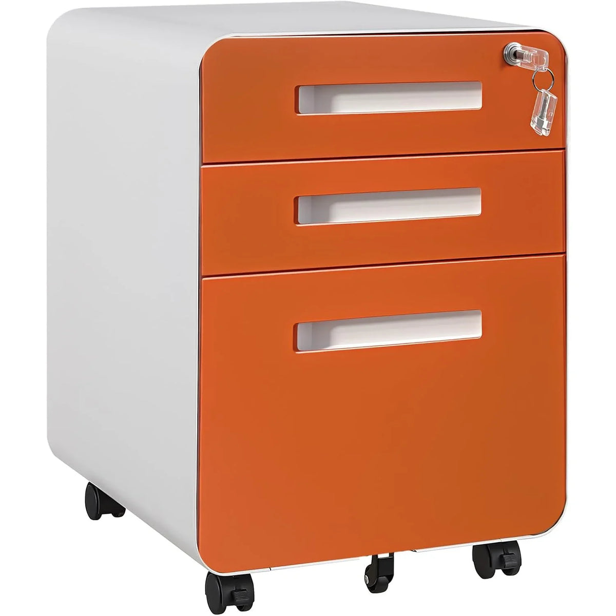 Archivador metálico con cerradura de 3 cajones, móvil, para guardar debajo del escritorio, con 5 ruedas, antivuelco, para organización de oficina en casa
