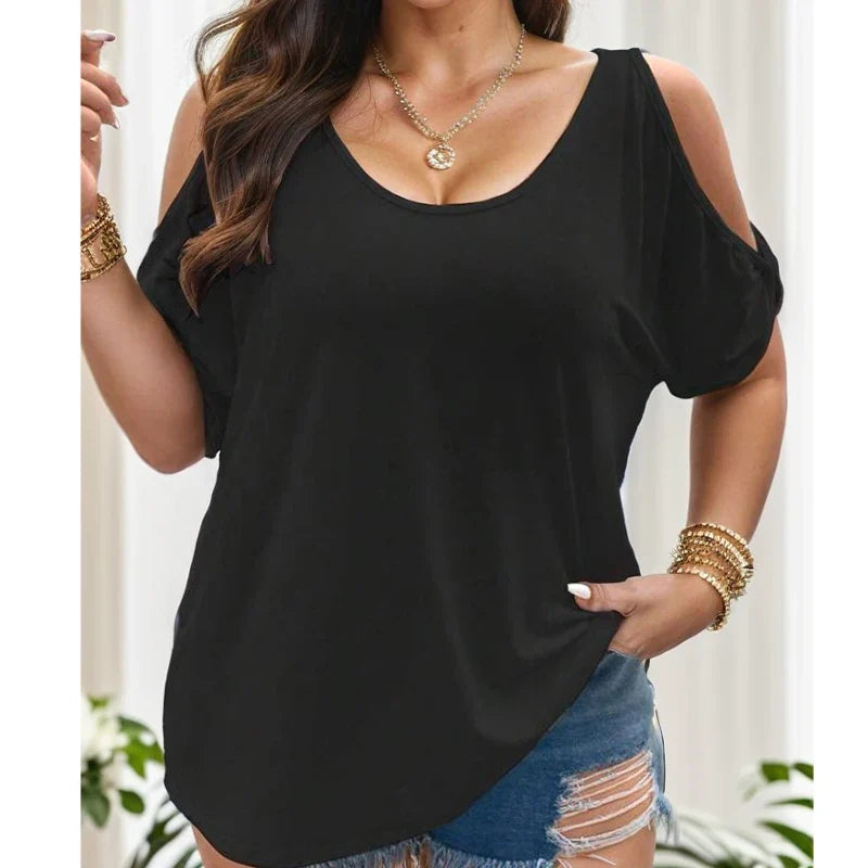 Camiseta de mujer holgada, casual, sin tirantes y de color sólido
