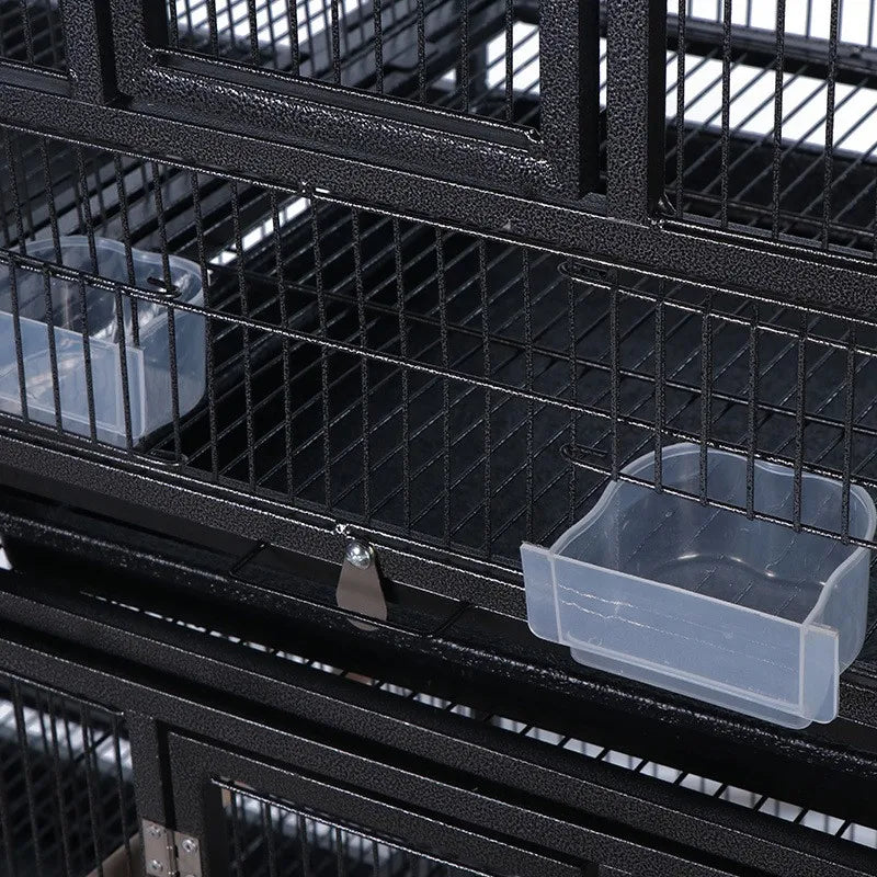 Jaula para pájaros de cría con soporte rodante desmontable Jaula de criador con perchas, cajas de comida, bandeja extraíble y estante de almacenamiento