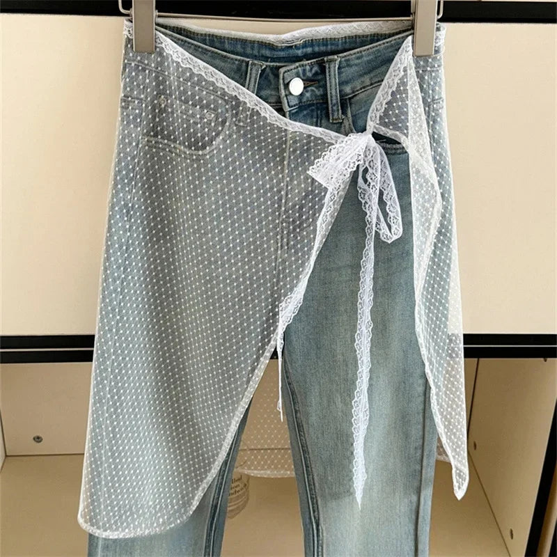 INS Blogger Lace Layered Gauze Skirt Y2k Streetwear Apron Wrap Skirt Lace Up Matching Pants Spicy Girl Stacked Y2k Wrap Skirt