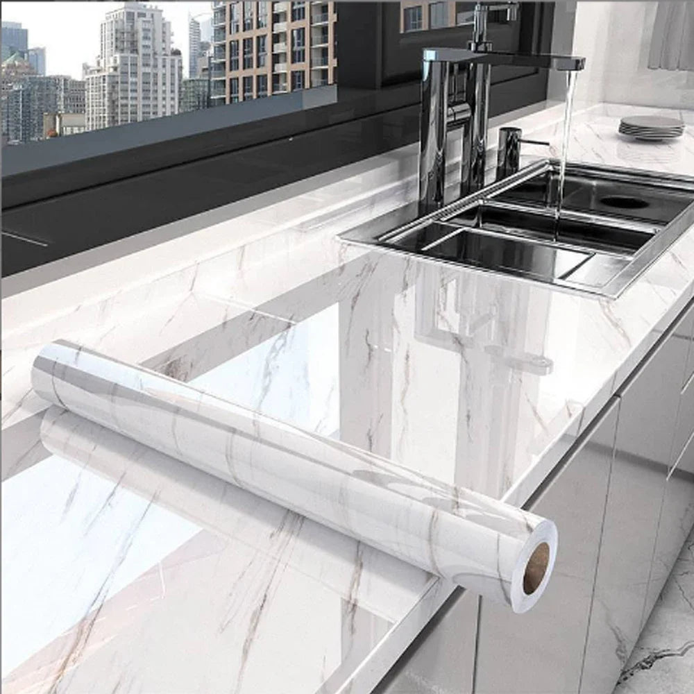 40cm Marble Self-adhesive Wallpaper Kitchen Cabinet Stove Countertop Contact paper PVC Waterproof Renovation Tile Wall Stickers