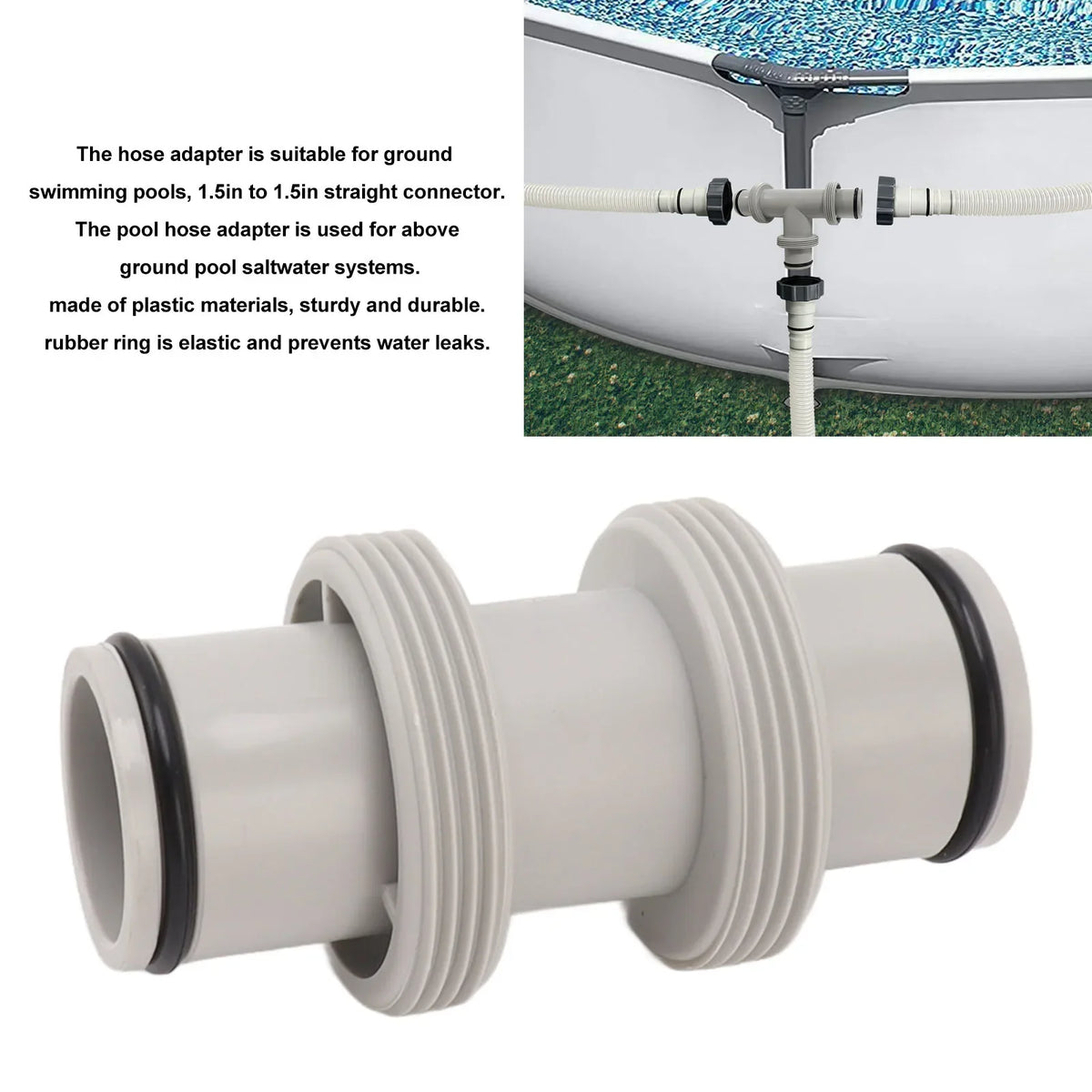 Conector de manguera de piscina de 1.5 a 1.5 pulgadas, adaptador de manguera de piscina de goma elástica de repuesto, unión recta antifugas para sistema de sal