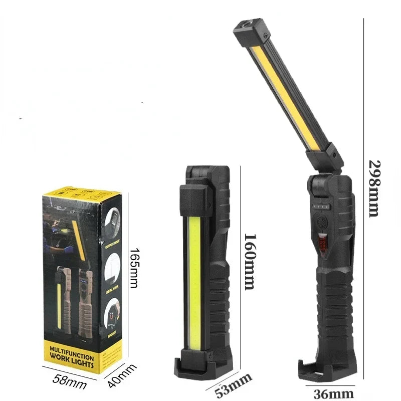 Folding COB XPE LED Work Light Handheld Flashlight with Built-in Battery Lamp Torch Emergency Car Inspection Lamp Red SOS Strobe