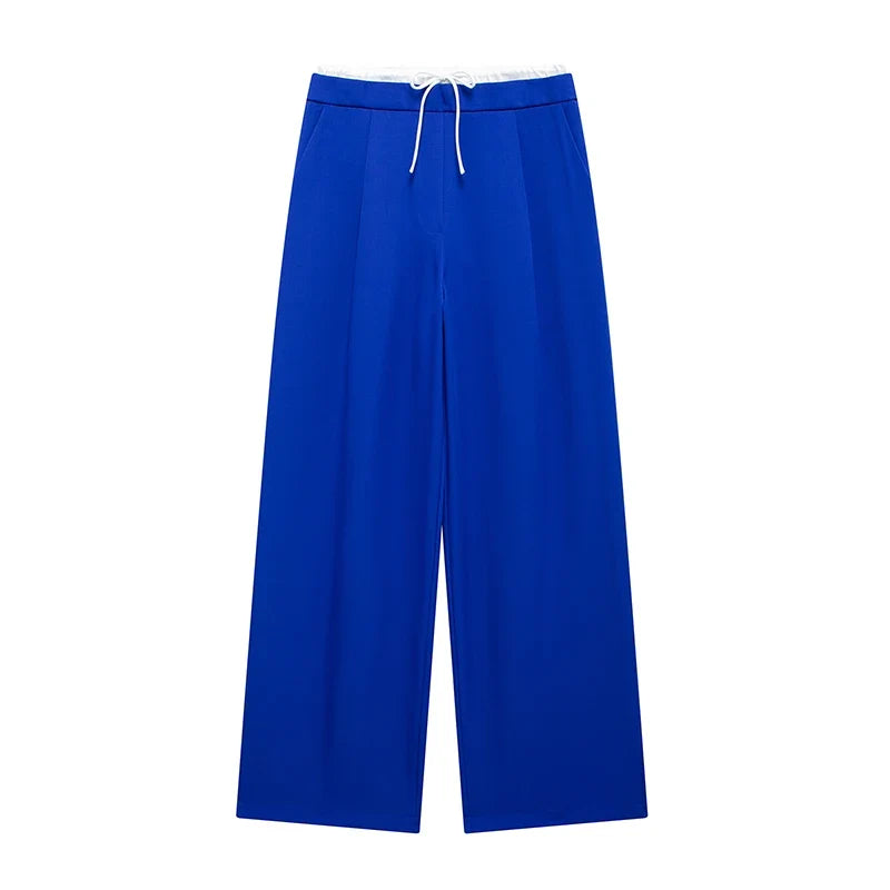 Willshela Women Fashion Solid Lace Up Side Zipper Straight Pants Vintage High Elastic Waist Female Chic Lady Trousers