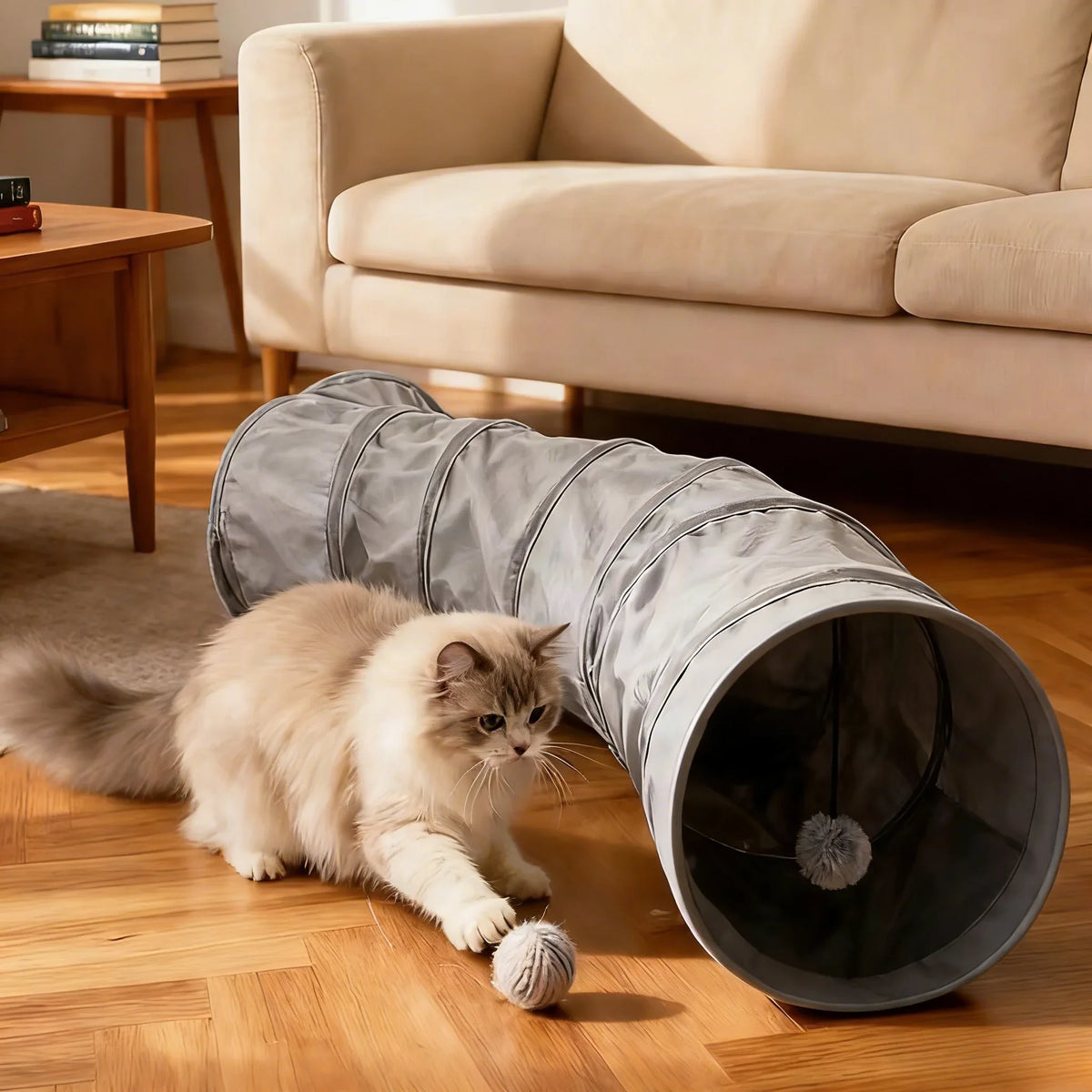 Juguete de túnel plegable para gatos con forma de S, laberinto interactivo de felpa para gatos, túnel de juego retráctil para interiores y exteriores, escondite duradero para mascotas