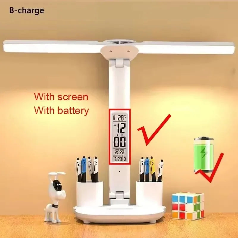 Rechargeable Led Table Lamp for Study Desk Lamp Reading Light Led Night Light with Fan Led Clock Dispaly Reading Desk Light