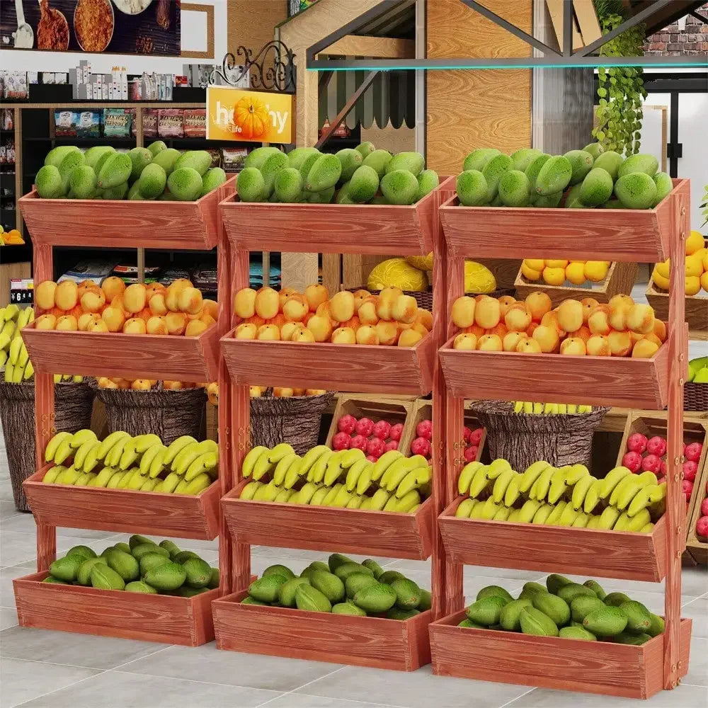 Estante de madera para jardín de 4 niveles en forma de escalera, macetero elevado extragrande para frutas