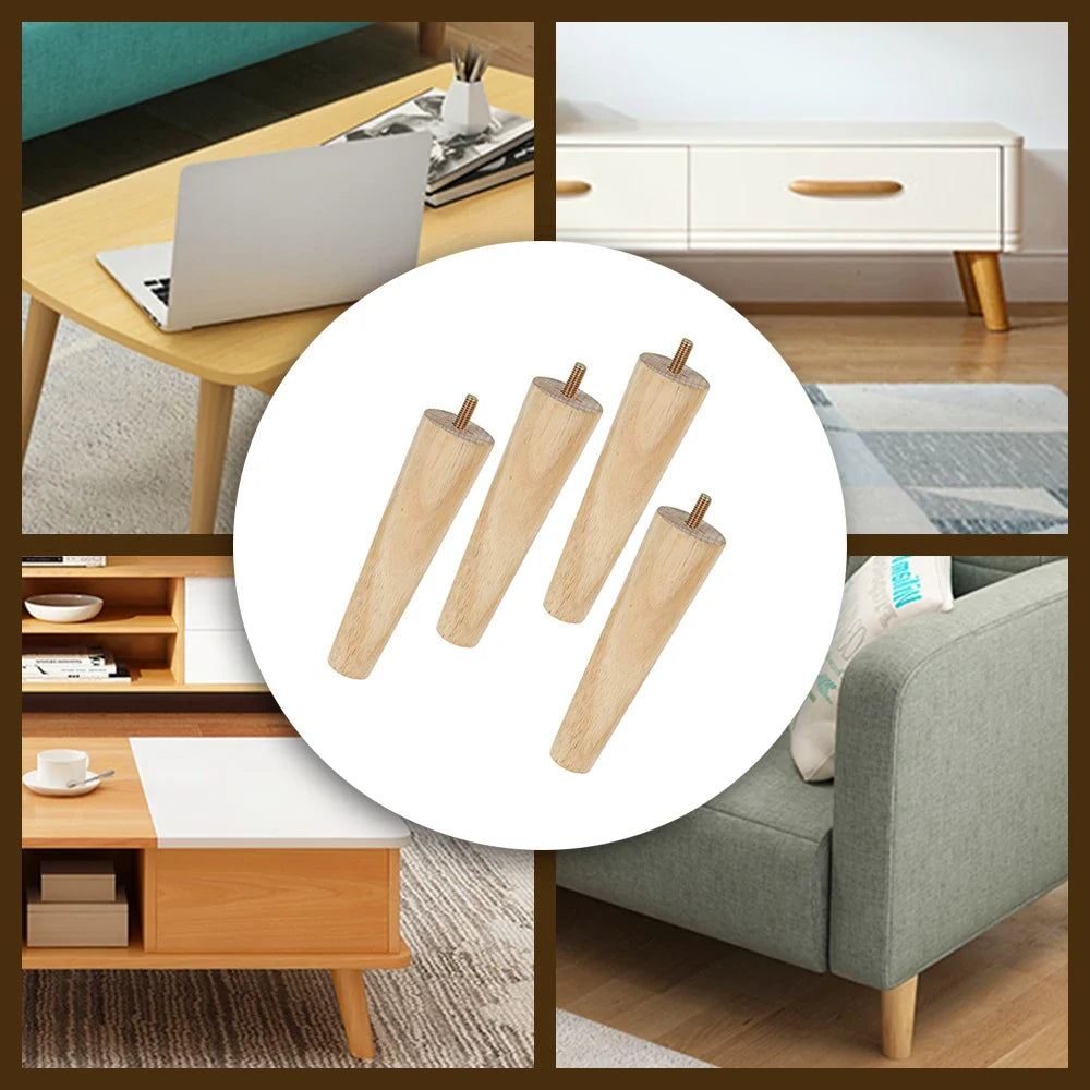 4 Patas de Madera de Repuesto para Muebles, Patas de Mesa de 8/15/20cm de Altura con Tornillos y Almohadillas para Sofá, Silla, Cama, Armario