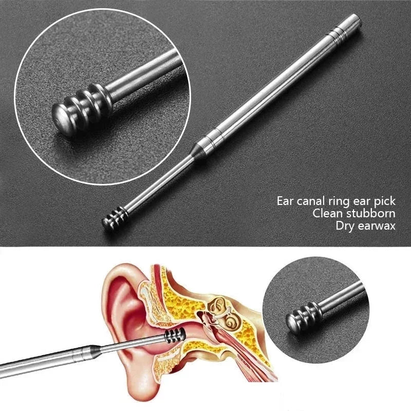 Eficaz herramienta de limpieza de cerumen de 6 piezas con hisopo espiral y cureta para oídos, herramienta para el cuidado diario de los oídos