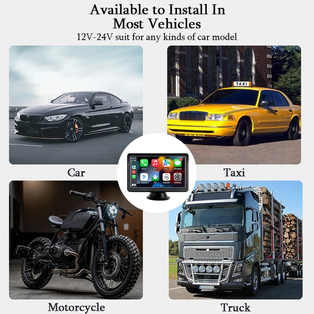 7 Inch Wireless CarPlay Screen – Portable Touch Display for Apple CarPlay and Android Auto