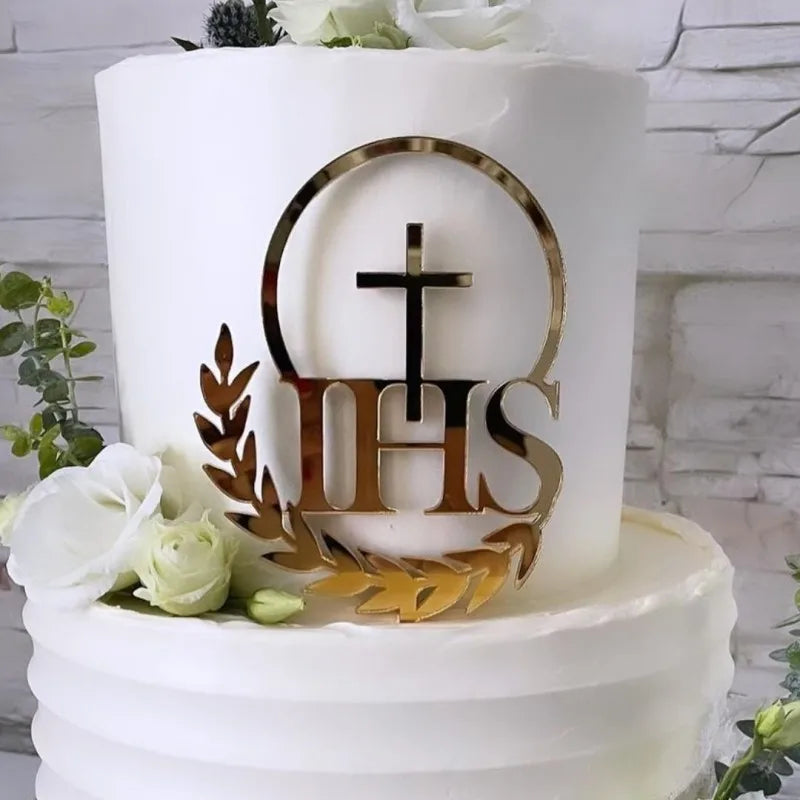Ins Cross Christ Birthday Cake Topper Gold Acrylic Dove Cross for Eucharist Baby Baptism Party Cake Toppers Dessert Decoration