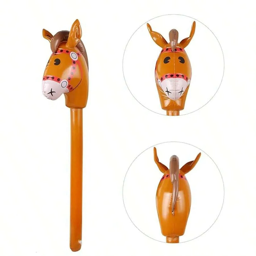 3 unidades de palo inflable con cabeza de caballo, lindo palo marrón con cabeza de caballo, adecuado para la decoración de fiestas de cumpleaños con temática vaquera