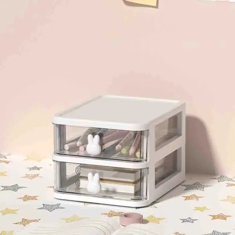 Organizador de cajones apilables transparentes de 2-5 niveles, caja de almacenamiento multi-nivel de PP, estilo de dibujos animados, para oficina/productos de belleza, sistema de escritorio modular