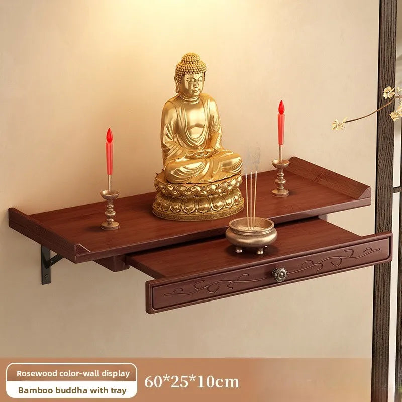 Buda nicho, santuario de pared del Dios de la Riqueza, base de ofrenda de Bodhisattva de madera no maciza, estante de almacenamiento de incensario