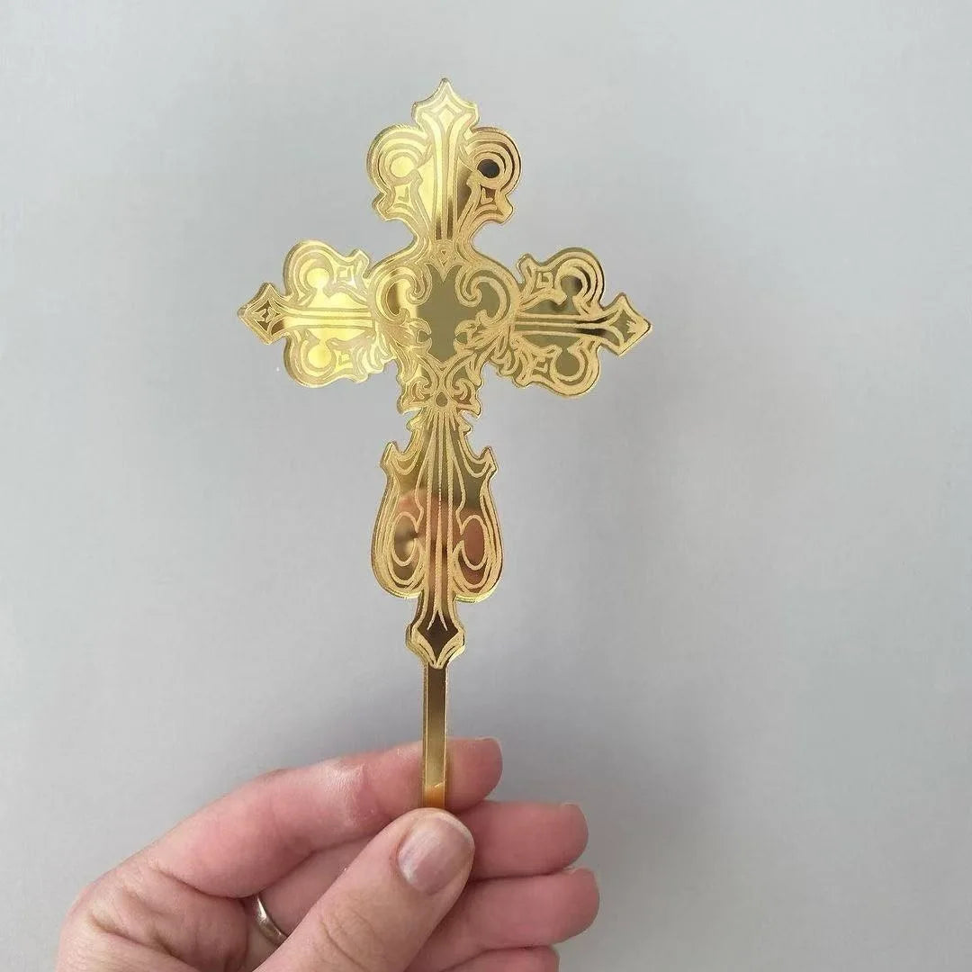 Ins Cross Christ Birthday Cake Topper Gold Acrylic Dove Cross for Eucharist Baby Baptism Party Cake Toppers Dessert Decoration
