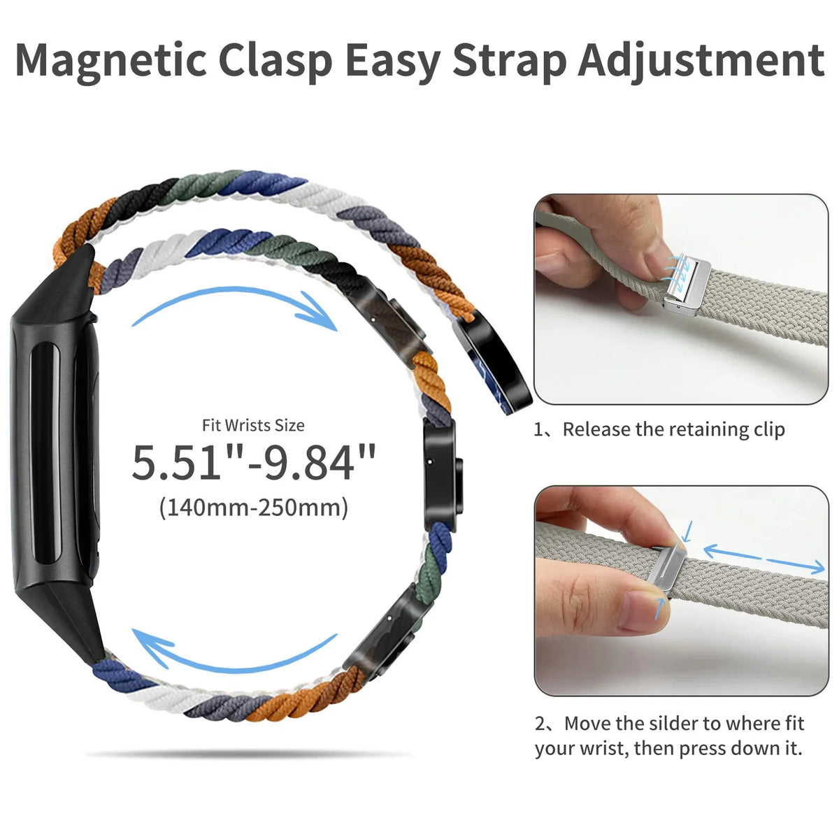 Fitbit Charge 5 & 6 Braided Nylon Band - Magnetic Clasp Strap