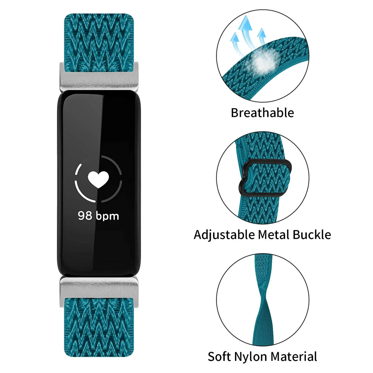 Fitbit Inspire 3, 2, 1, HR Nylon Band - Stretchy Durable Strap