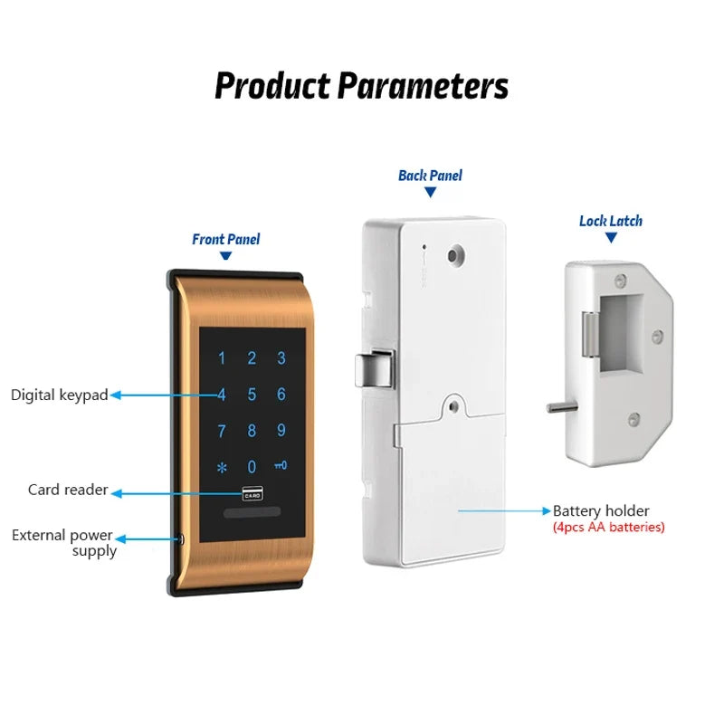 JCEM102 Electronic Keypad & RFID Cabinet Lock – Golden or Silver