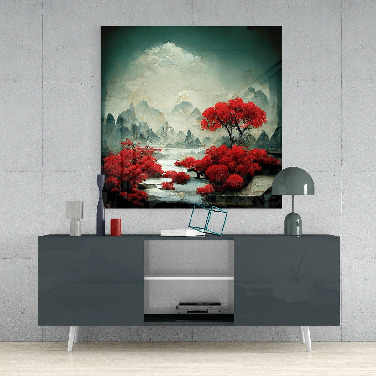 Red Forest Glass Wall Art  || Designer Collection