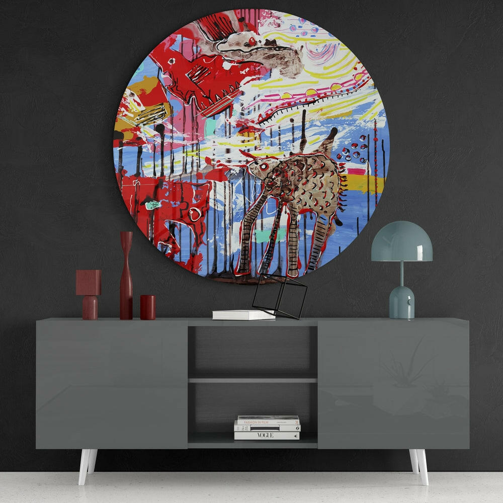 Whimsical Abstract Creature Graffiti Glass Wall Art