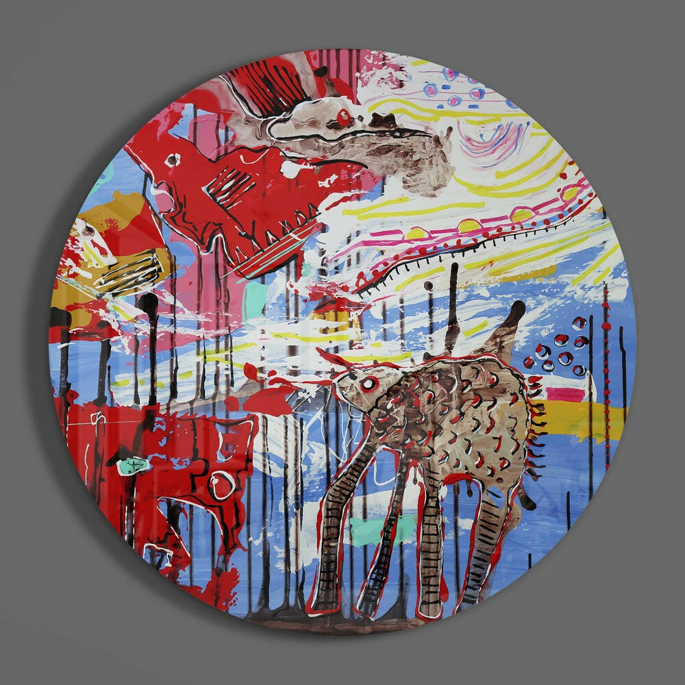 Whimsical Abstract Creature Graffiti Glass Wall Art