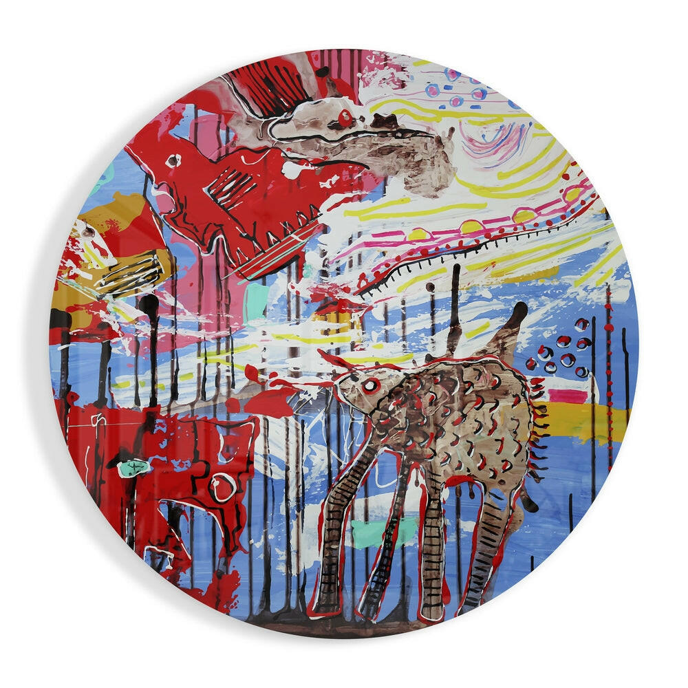 Whimsical Abstract Creature Graffiti Glass Wall Art