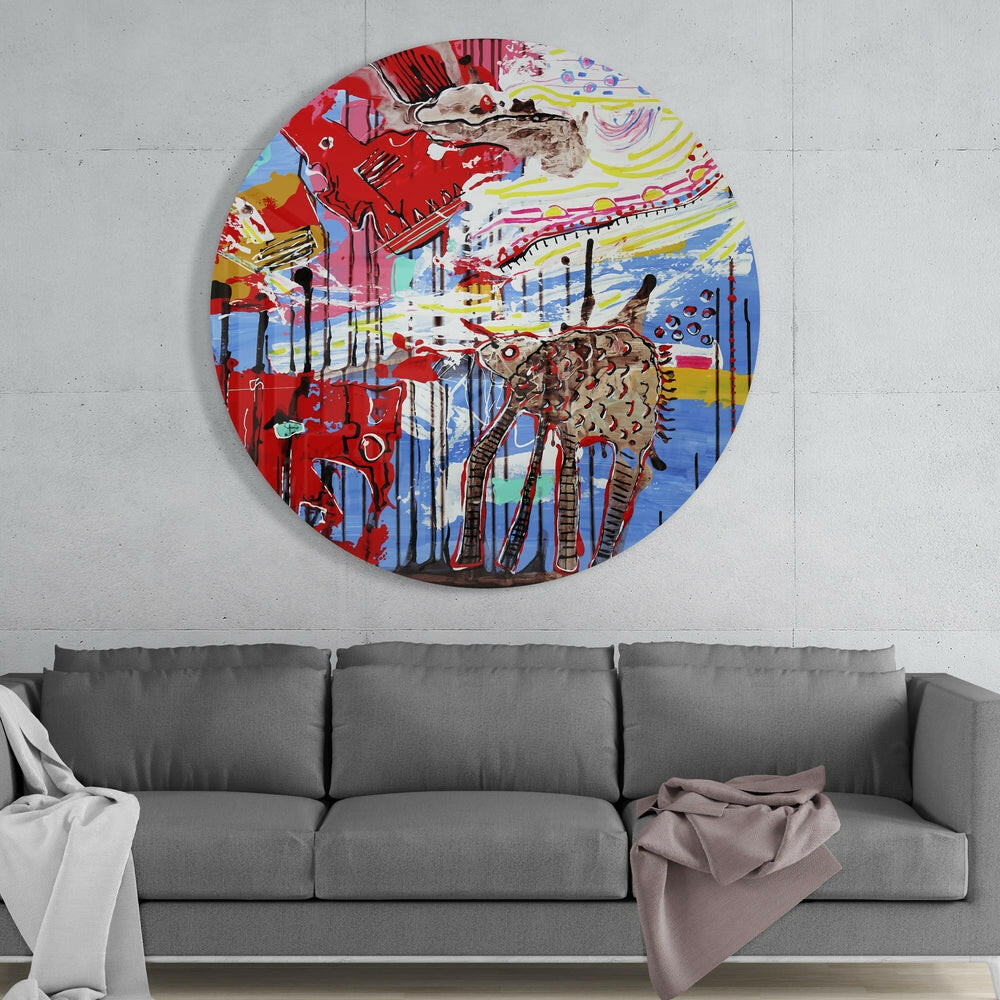 Whimsical Abstract Creature Graffiti Glass Wall Art