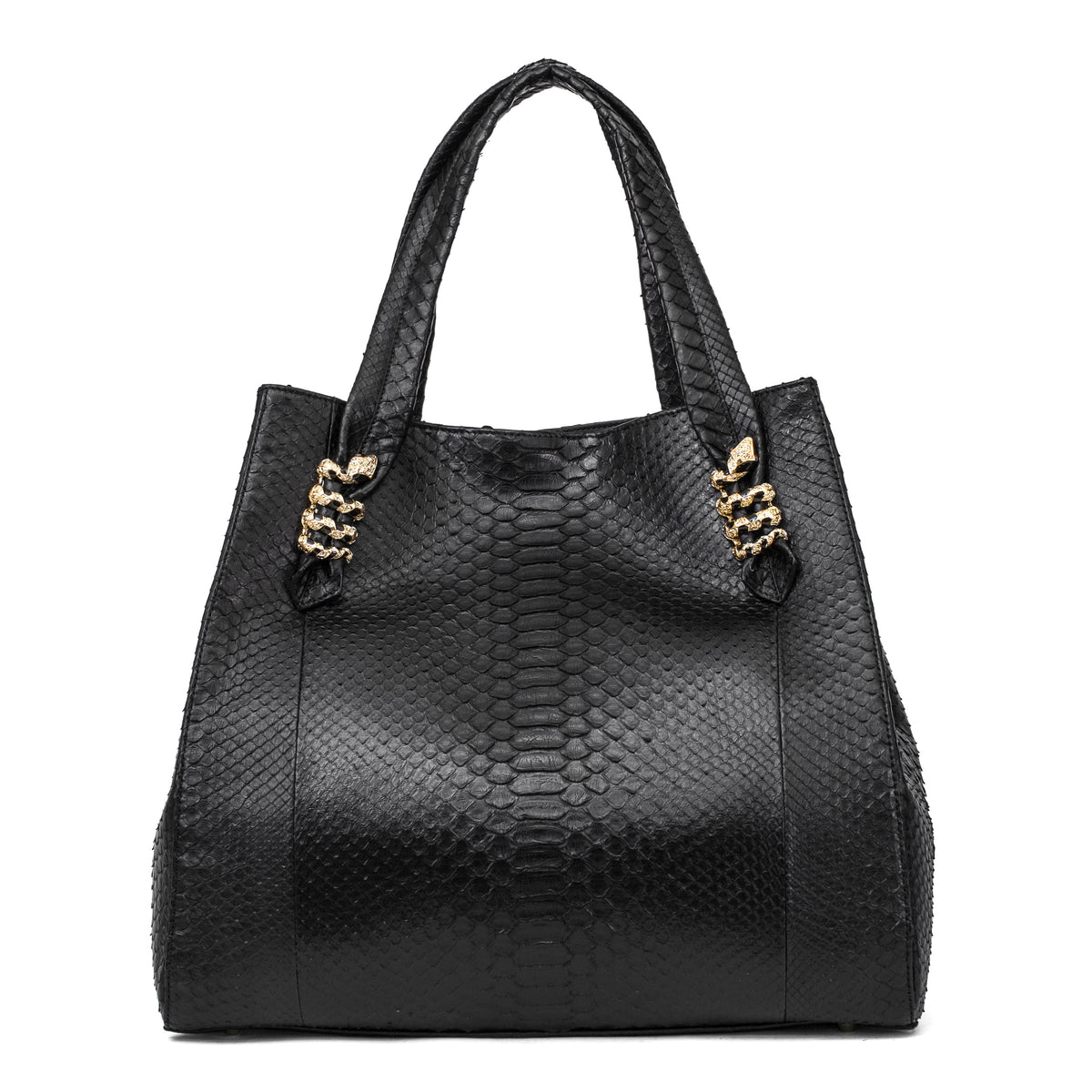 Large Black Python Shopper Bag