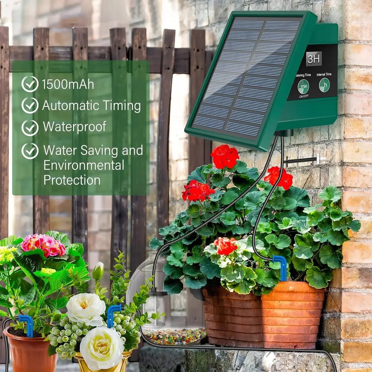 Sistema de riego solar para jardín, balcón, sistema de riego automático por goteo, sistema de riego de jardín DIY, riego por manguera de goteo