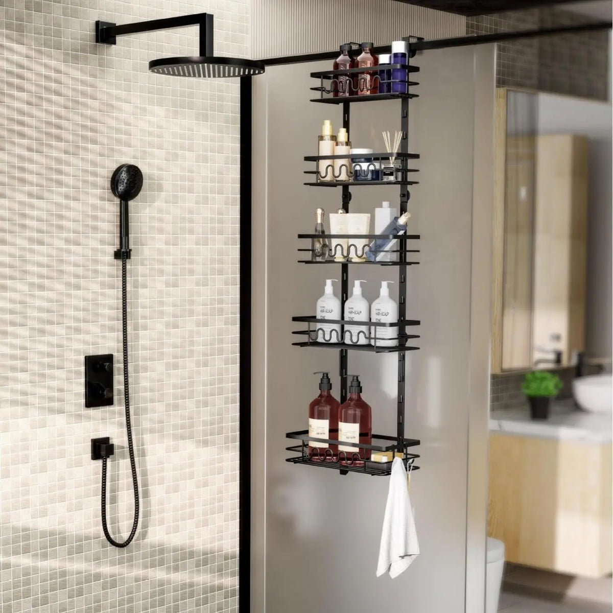 Organizador de despensa colgante para puerta, estantes de almacenamiento multicapa, especiero metálico colgante para puertas de cocina y baño