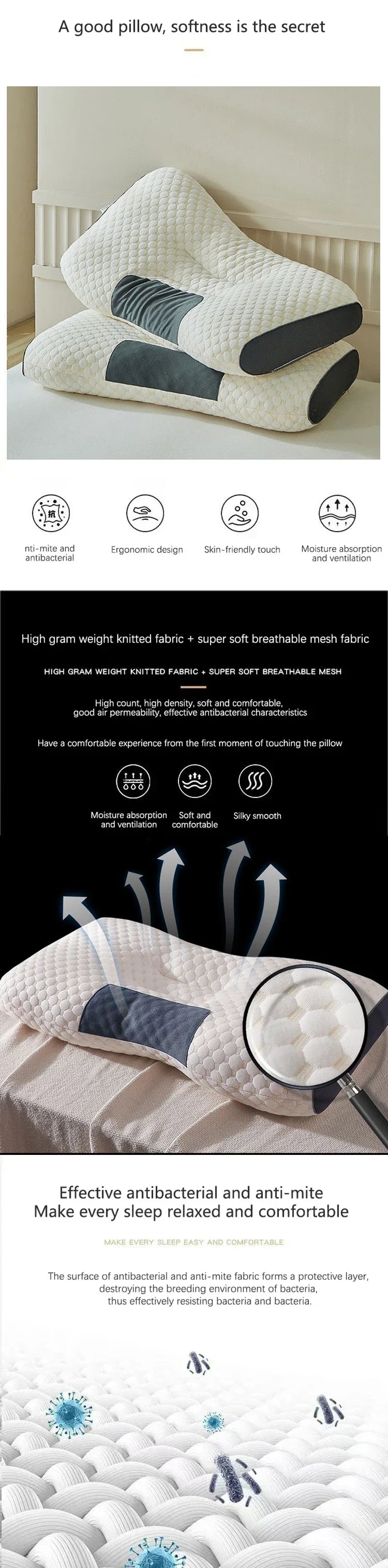 Cervical Neck Pillow, Orthopedic Memory Support Pillow for Sleep