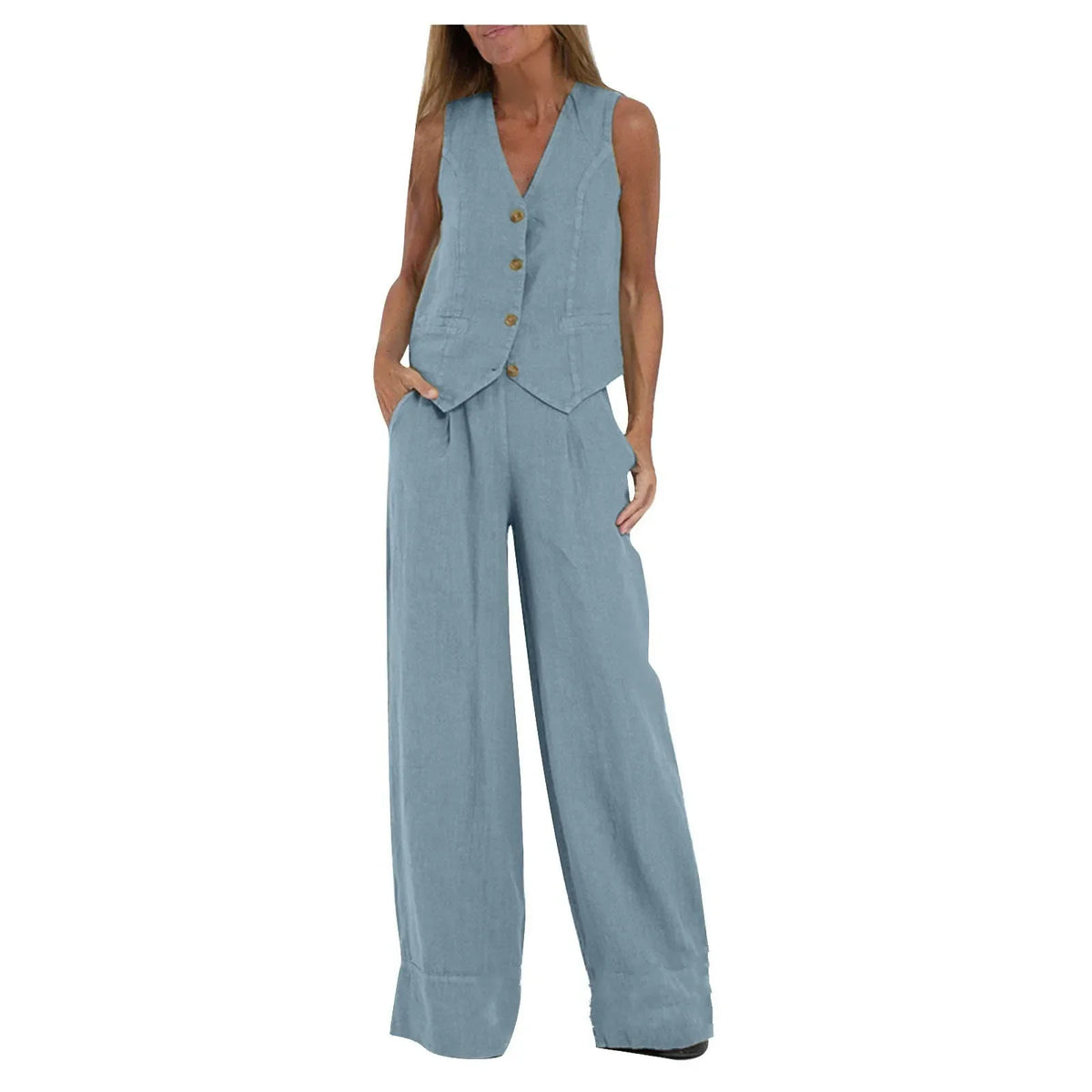 Women's Sleeveless Vest and Pants Set, Colorblock Two-Piece Suit