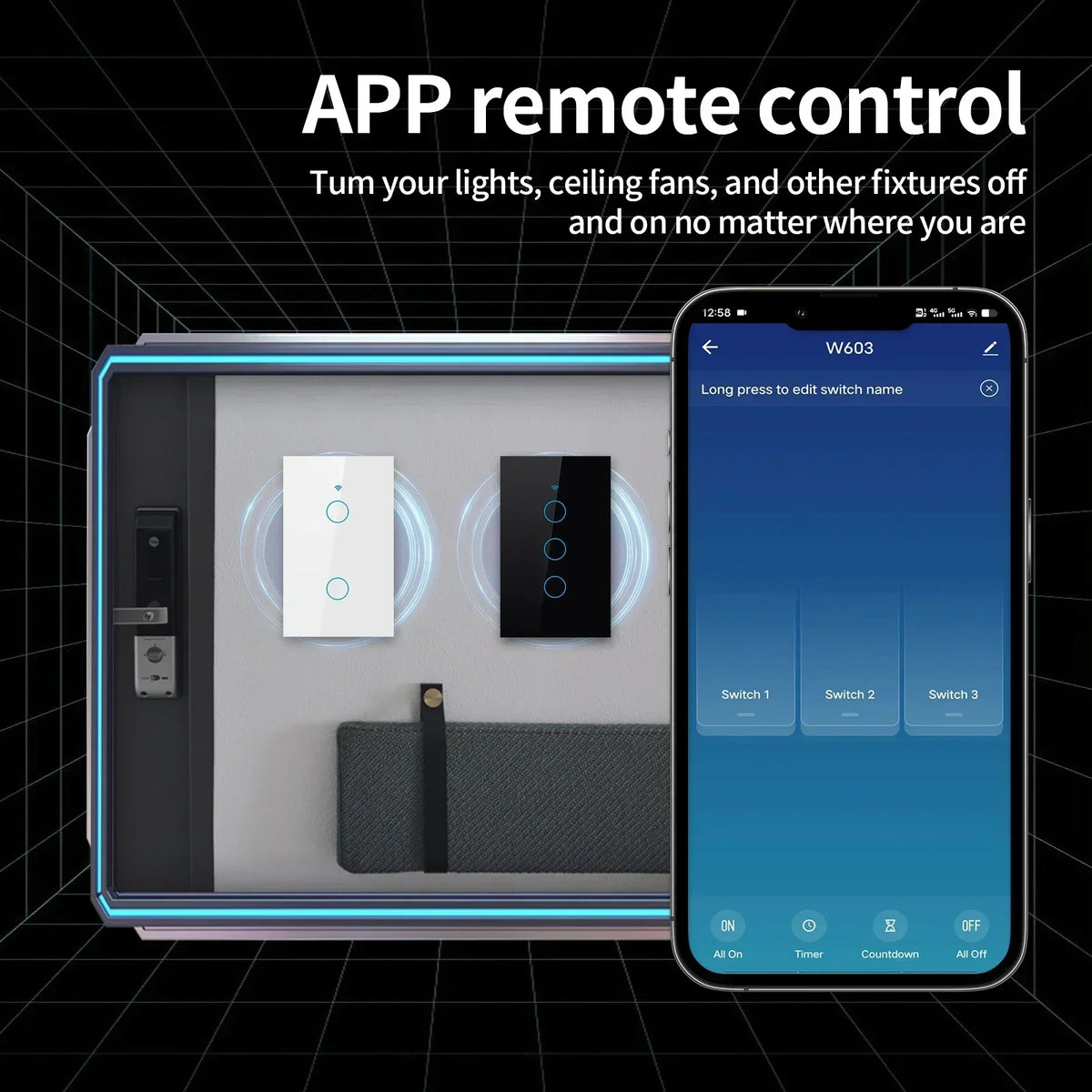 TNCE Tuya US Switch wifi zigbee, 1/2/3/4 gang, No-Neutral/Wire LED light control Wall Button, smart voice with Alexa Google Home