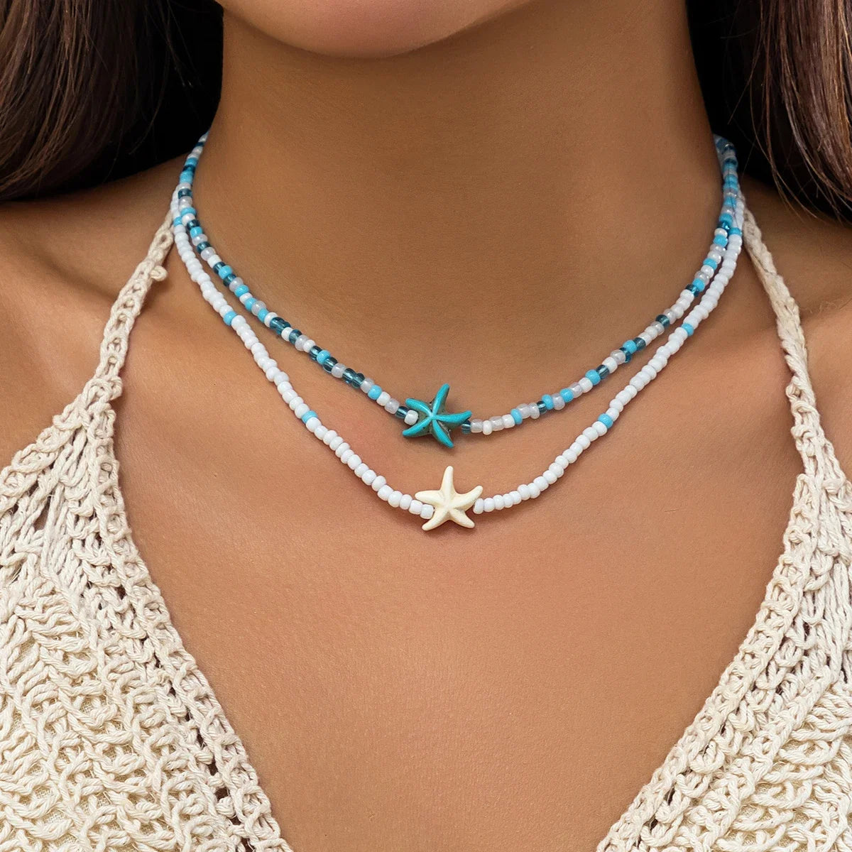 Layered Small Seed Beads Chains with Starfish Turtle Choker Necklace for Women Trendy Collar on Neck 2023 Fashion Jewelry Female